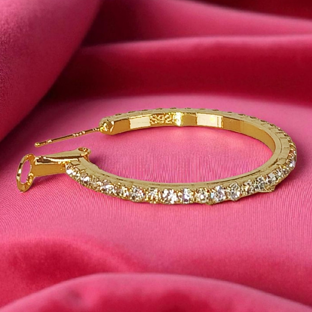 Gold Plated Sterling Silver Rhinestone Drop Hoop Earrings Fringe Vegas Showgirl - Picture 9 of 15